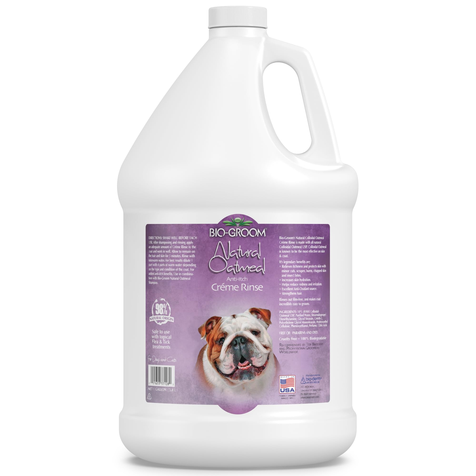 Bio-Groom oatmeal dog conditioner bottle-pour for easy application and anti-itch care
