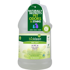 Biokleen Bac-Out bottle label demonstrates enzymatic action for pet stains