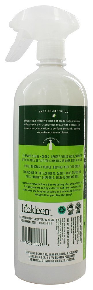 Biokleen Bac Out cleaner with enzyme cultures and lime extract freshens carpets and fabrics