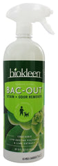Biokleen Bac Out cleaner spray-foam bottle powers away pet stains and odors