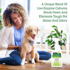Biokleen Bac-Out on couch fabric delivers fresh scent with enzyme action.