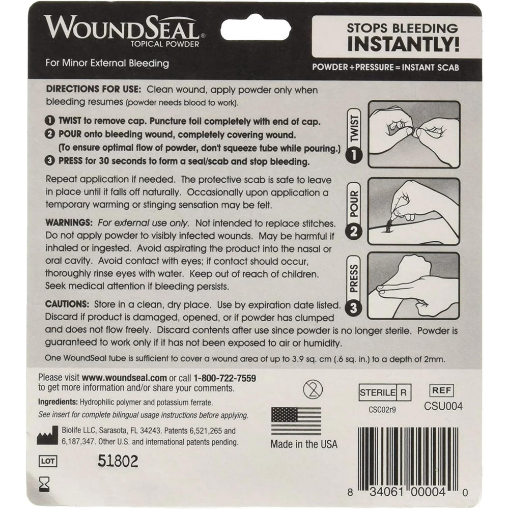 Biolife WoundSeal powder kit includes eight packets for home or work.