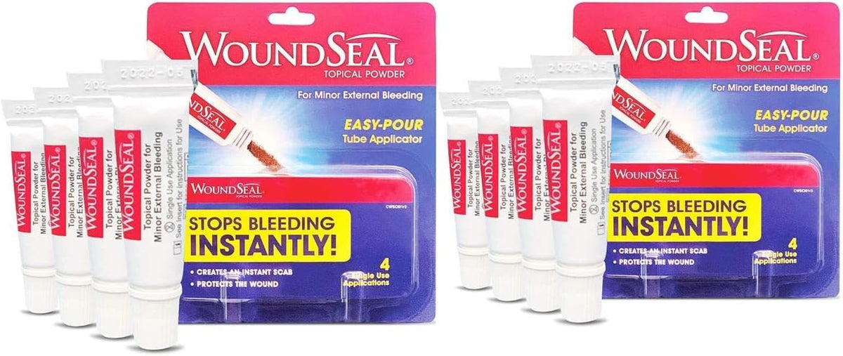 Biolife WoundSeal powder packet packaging demonstrates portable first aid convenience for on-the-go care.