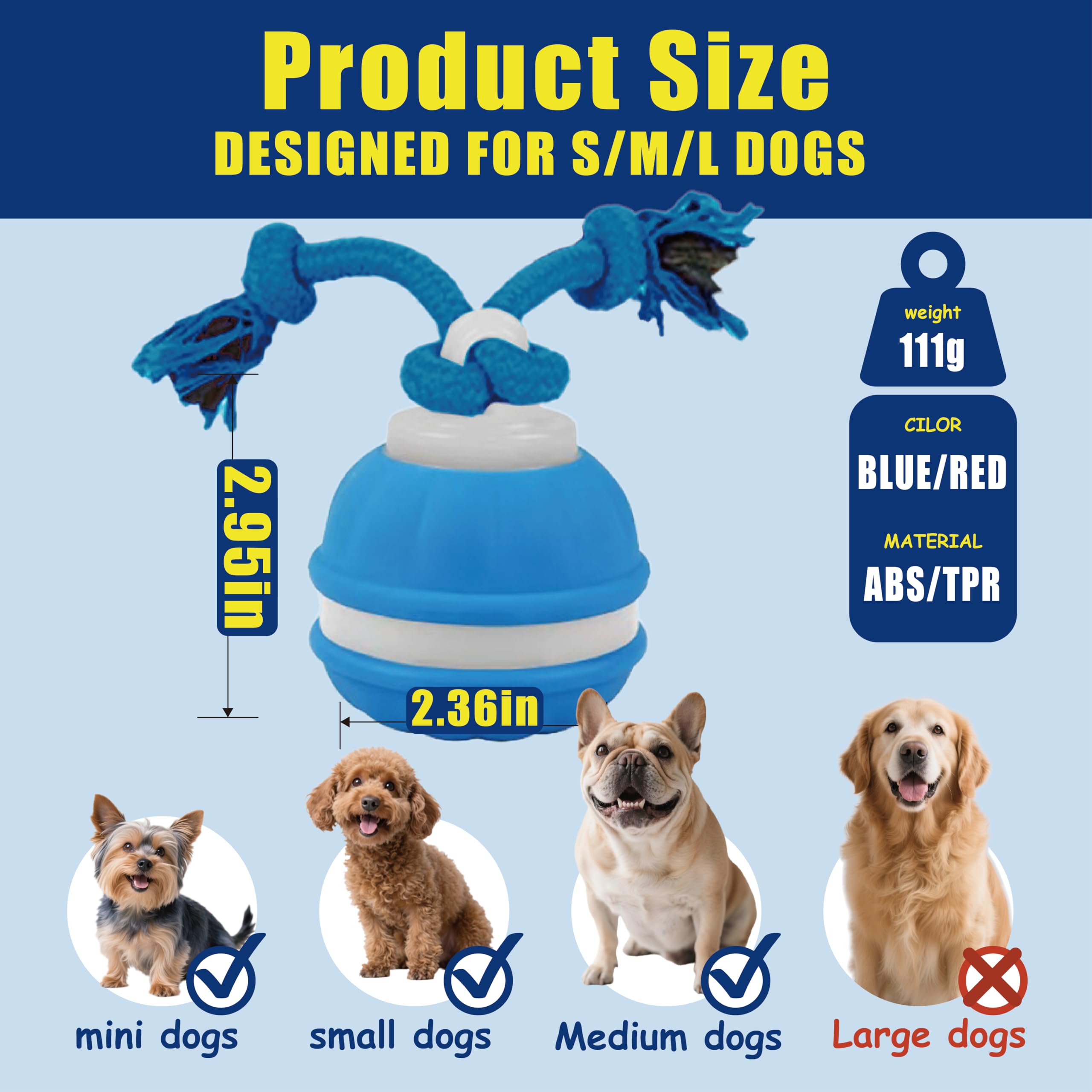 BIONEMAGILI self-rolling dog ball blue front view shows touch-activated motion in action