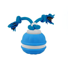 BIONEMAGILI self-rolling dog ball blue side view highlights durable TPR shell for chewers
