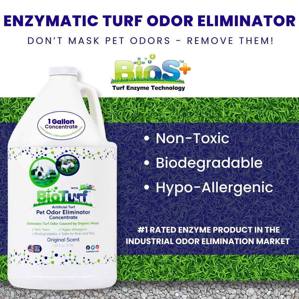 BioS+ outdoor yard application on turf demonstrates safe, effective odor removal.
