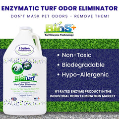 BioS+ outdoor yard application on turf demonstrates safe, effective odor removal.