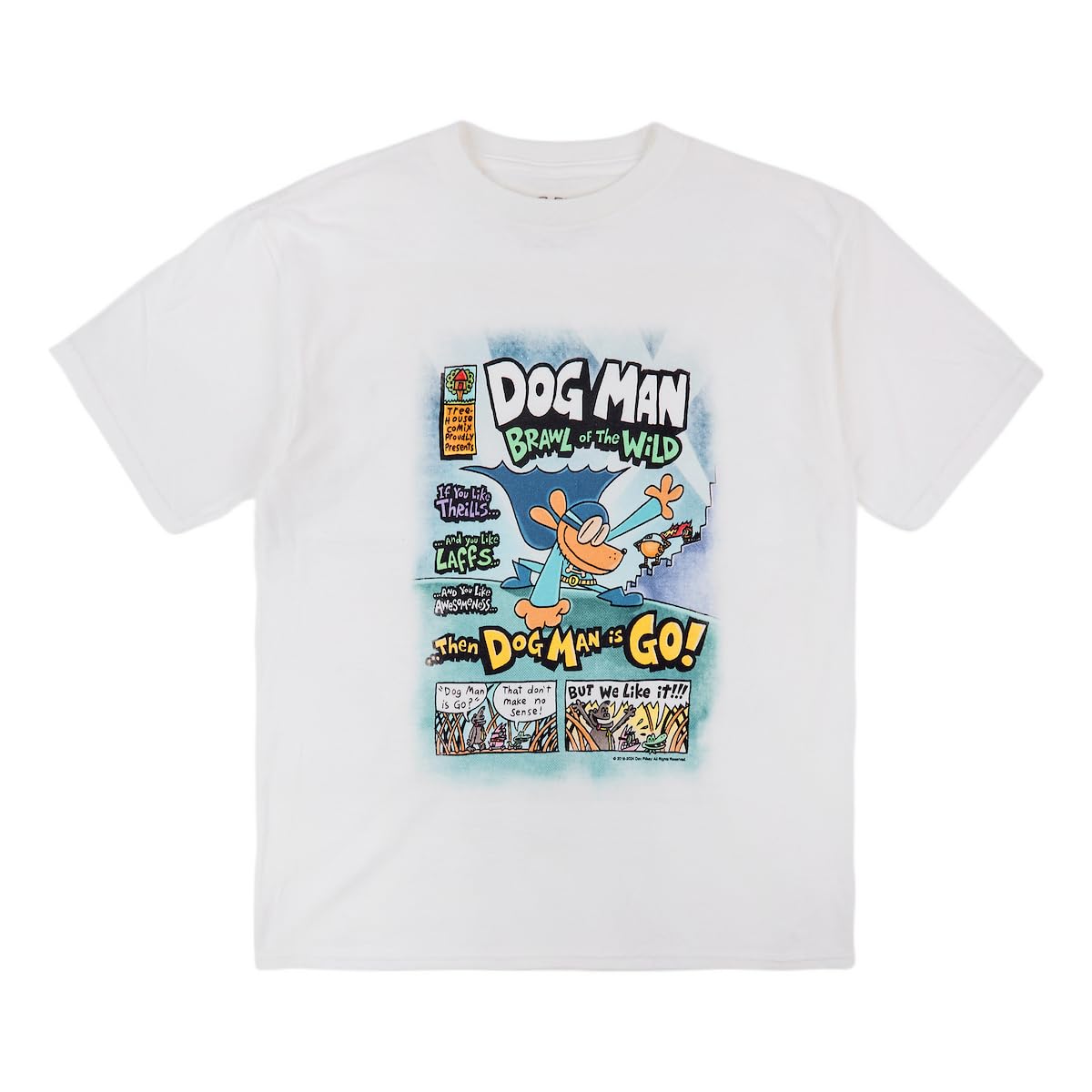 Bioworld Dog Man youth tees graphic close-up with vibrant prints for fans.