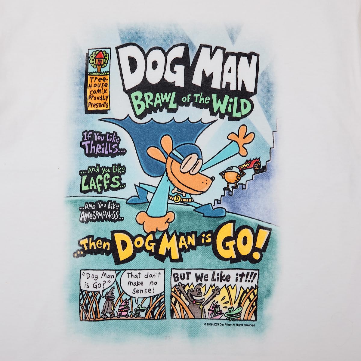 Bioworld Dog Man youth tees back view showing bold designs.