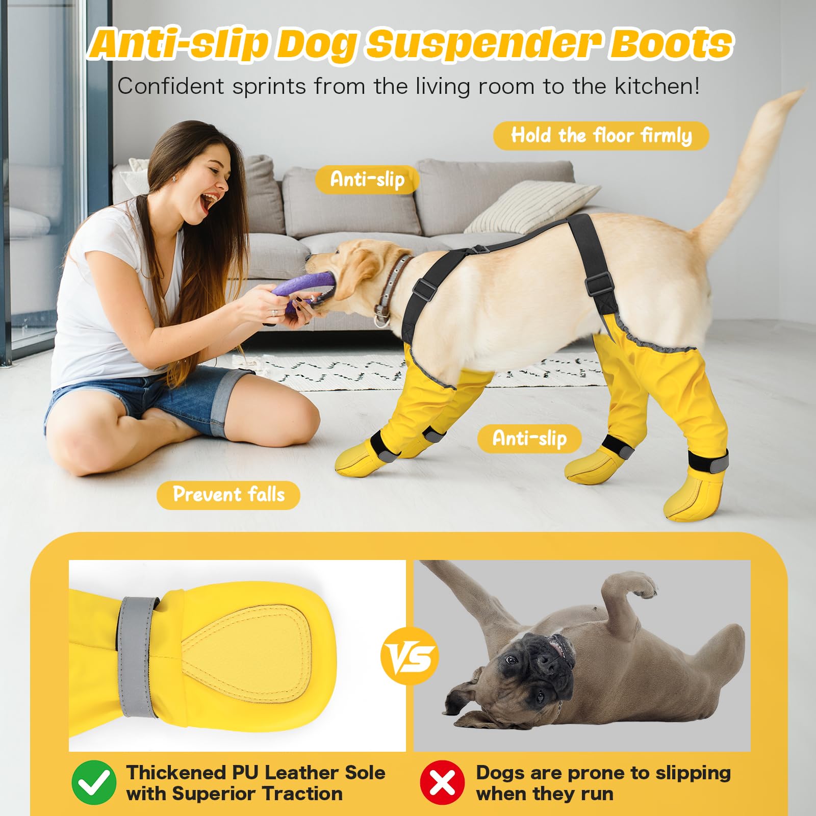 BiPawTi anti-slip sole keeps indoor hardwood floors safe and paws secure on slick surfaces.