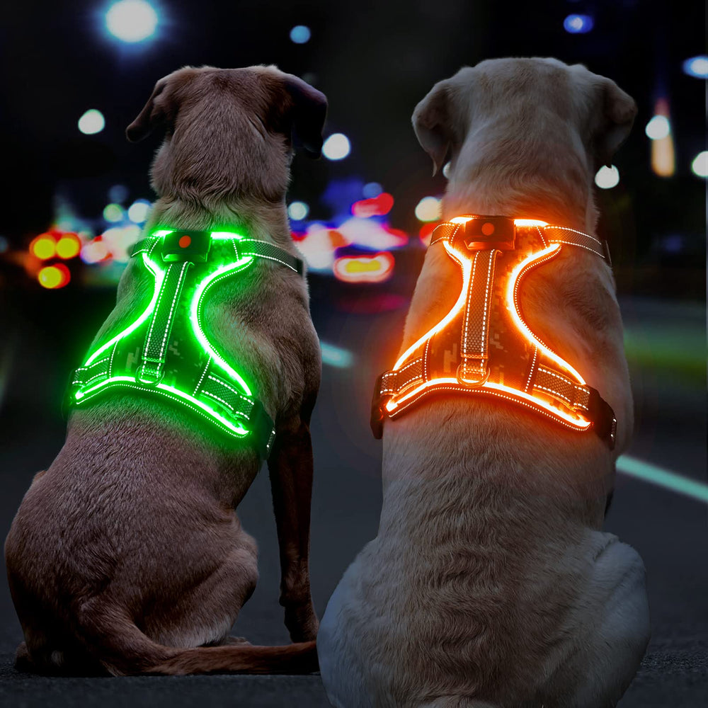BiPawTi light up dog harness back view with 360° reflectivity for all-angle visibility