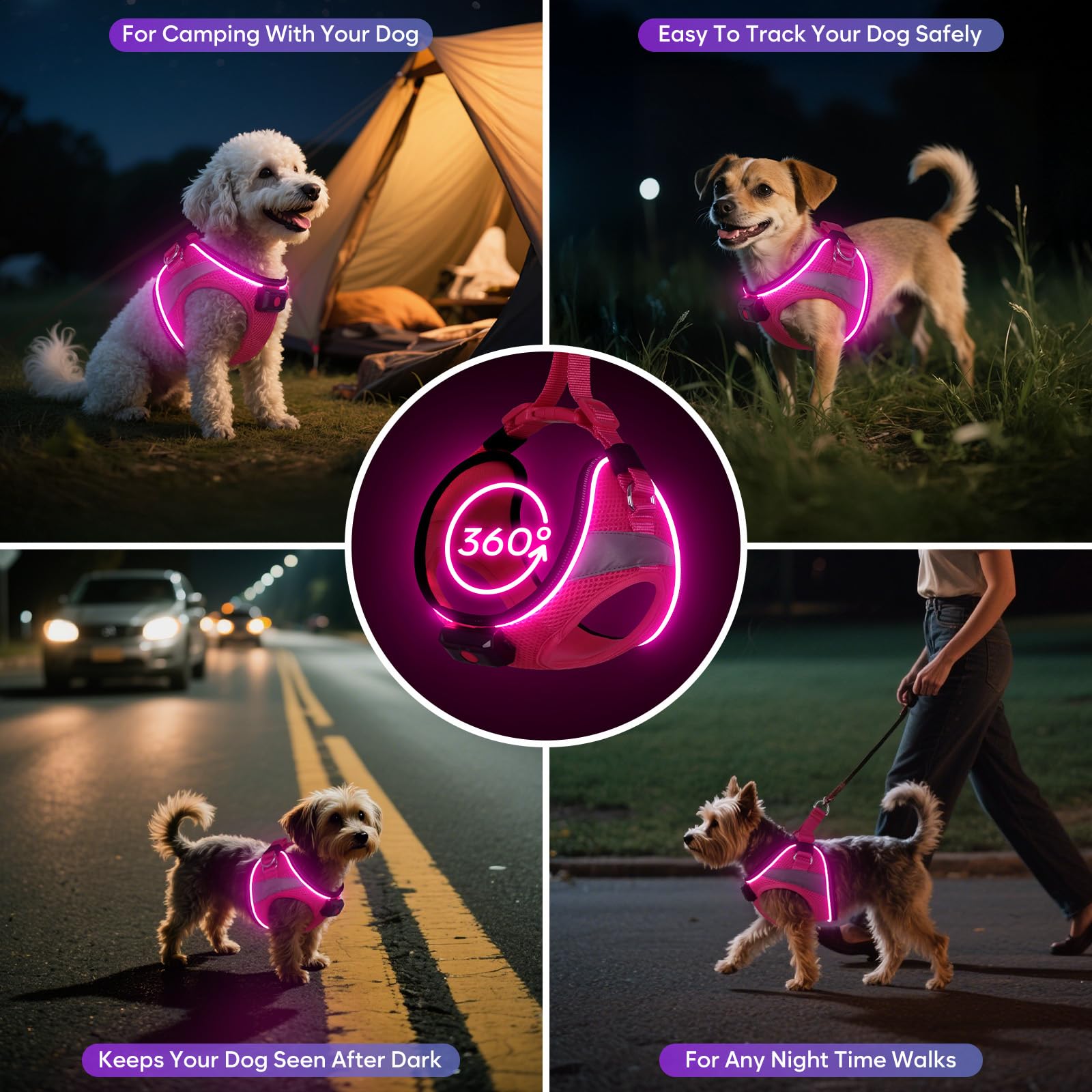 BiPawTi light-up harness side view with adjustable fit for growing pets