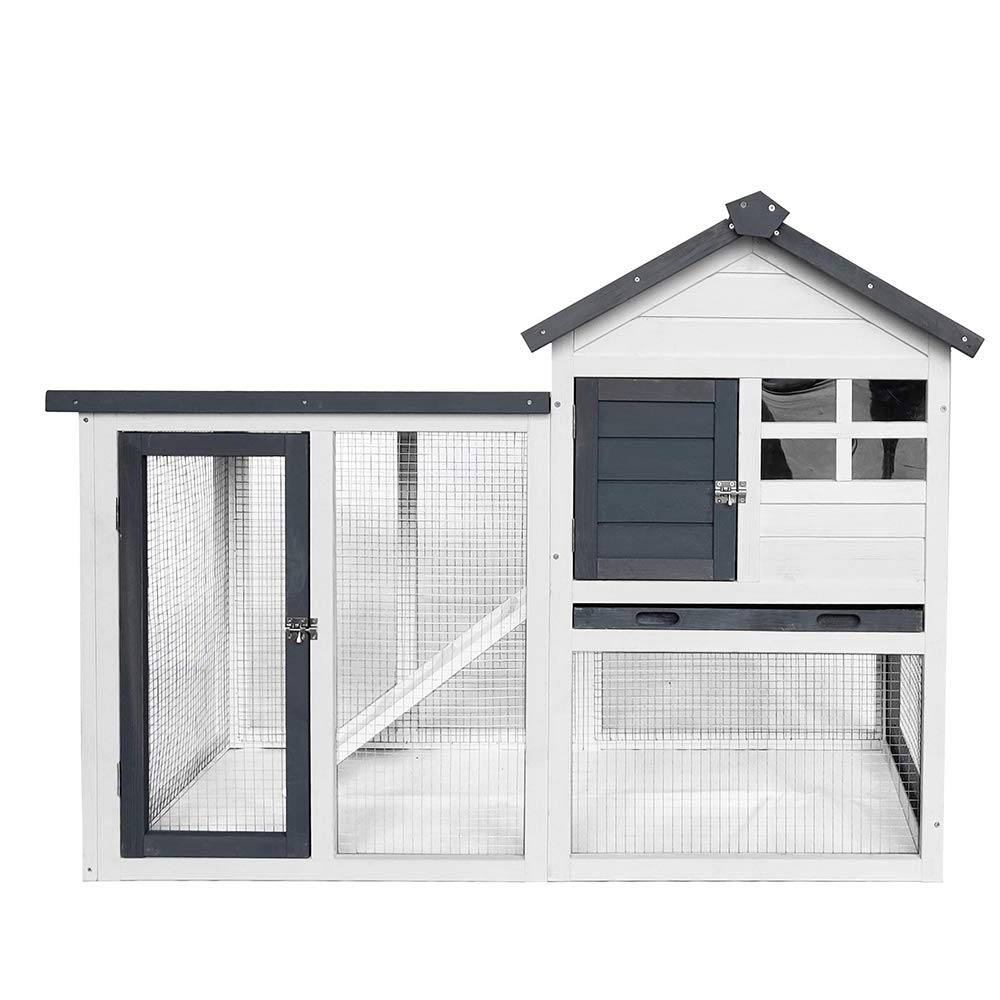 Birasil Wood Rabbit Hutch front view shows sturdy two-level design for small pets.