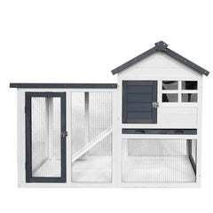 Birasil Wood Rabbit Hutch front view shows sturdy two-level design for small pets.