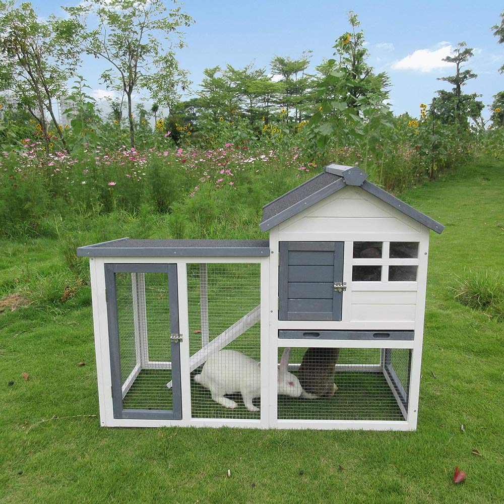 Birasil Wood Rabbit Hutch indoor-outdoor-use image illustrates versatile housing option.