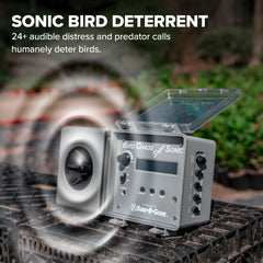 Weatherproof Bird Chase Super Sonic cabinet resists sun and rain.