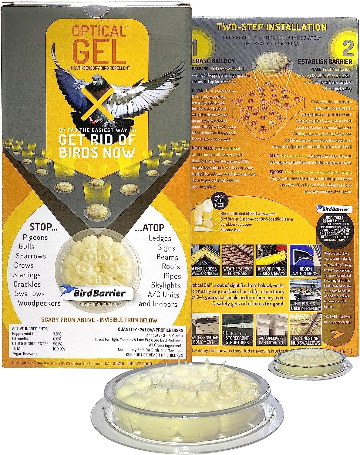 Bird Barrier Optical Gel 24 Pack ready for quick, humane deterrence on rooftops.