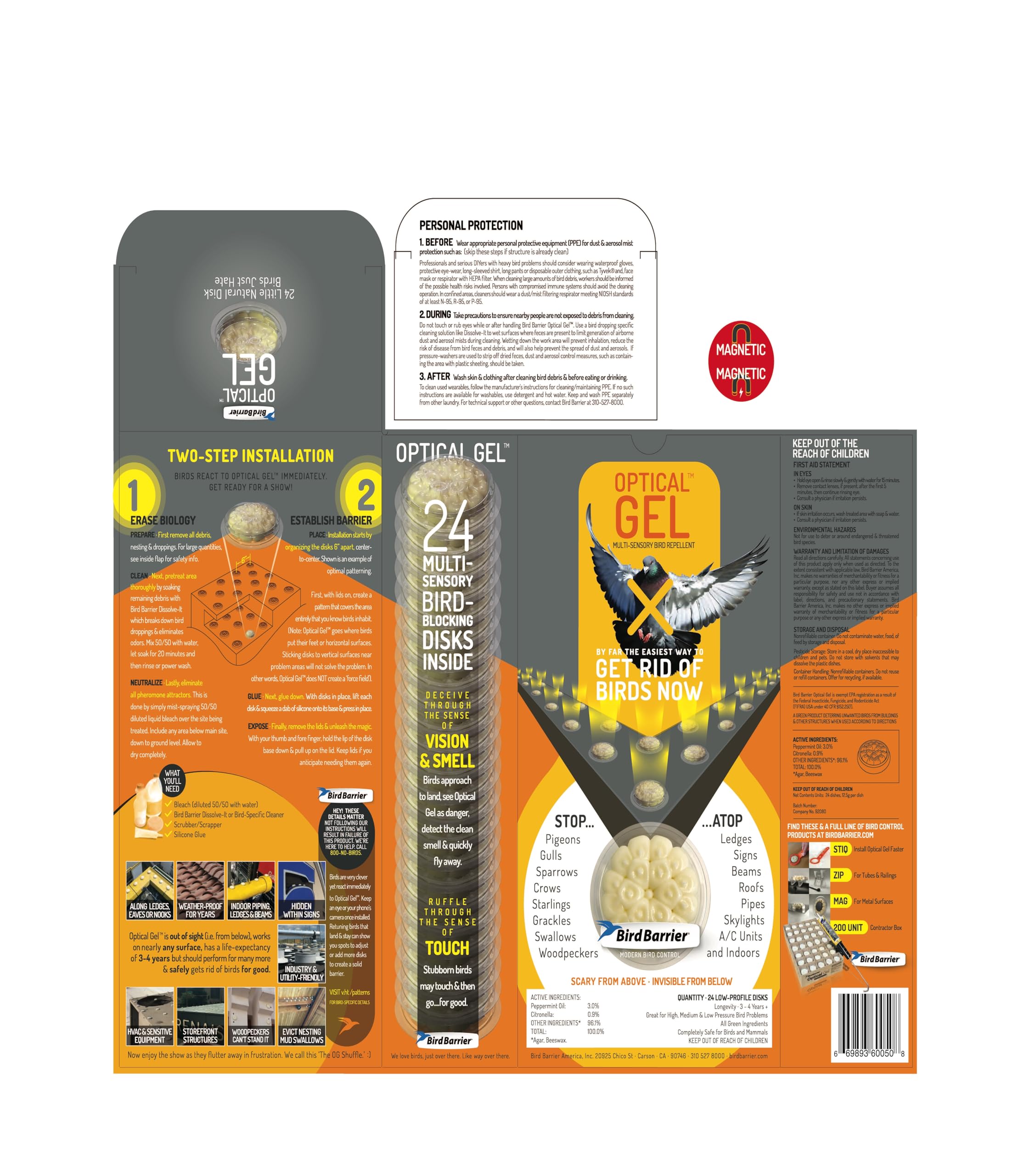 Bird Barrier Optical Gel used on soffits showcases humane, sensory-based deterrence.
