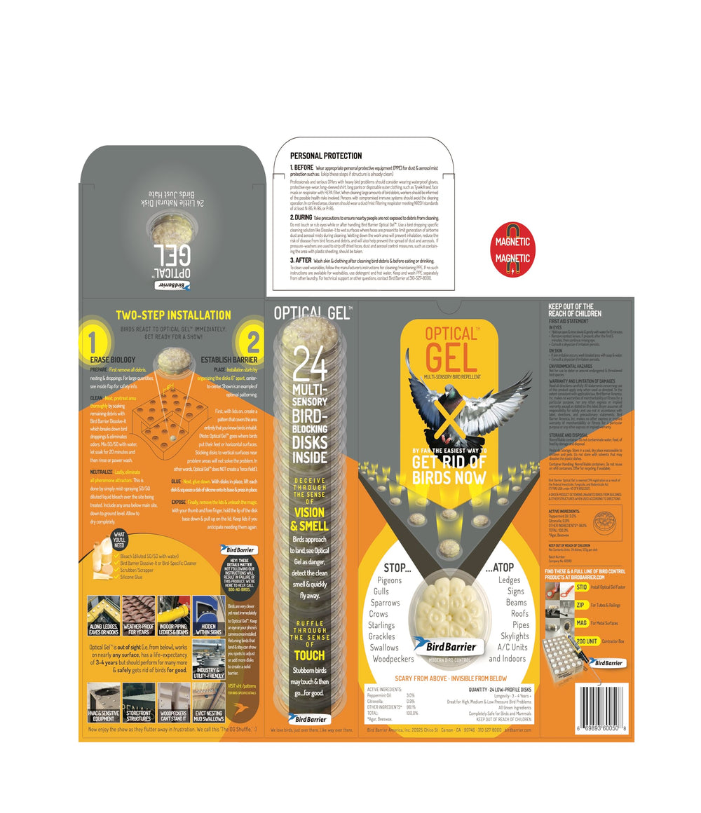 Bird Barrier Optical Gel used on soffits showcases humane, sensory-based deterrence.