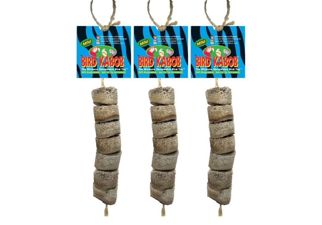 Bird Kabob Mini 3-Pack toy offers shreddable enrichment with biodegradable wood for birds.