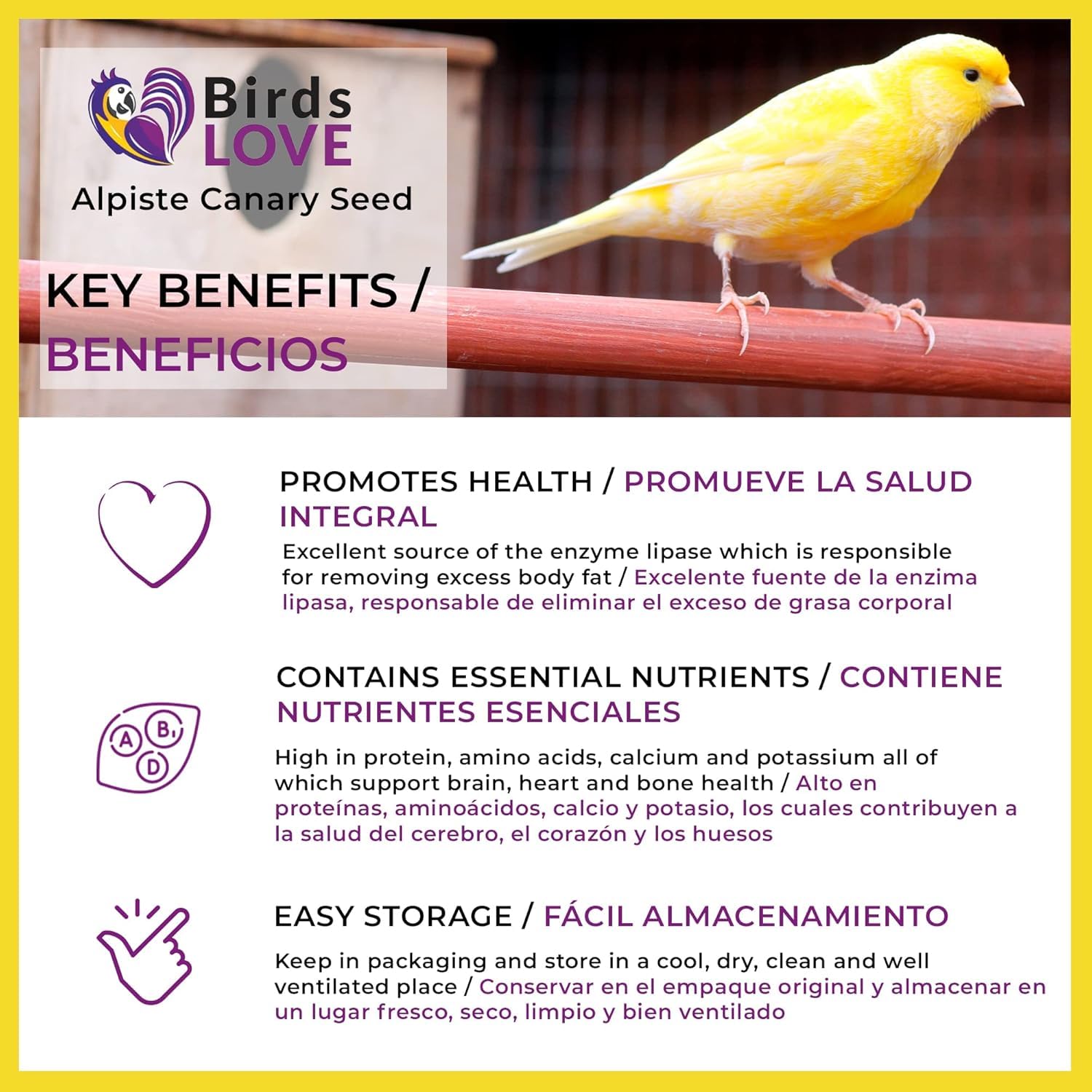 Birds LOVE Alpiste resealable bag enables easy storage.