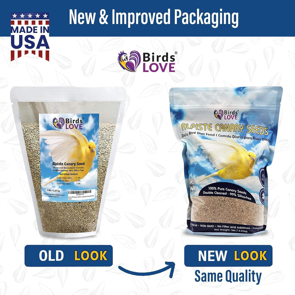 Birds LOVE Alpiste in feeder demonstrates indoor feeding for small birds.