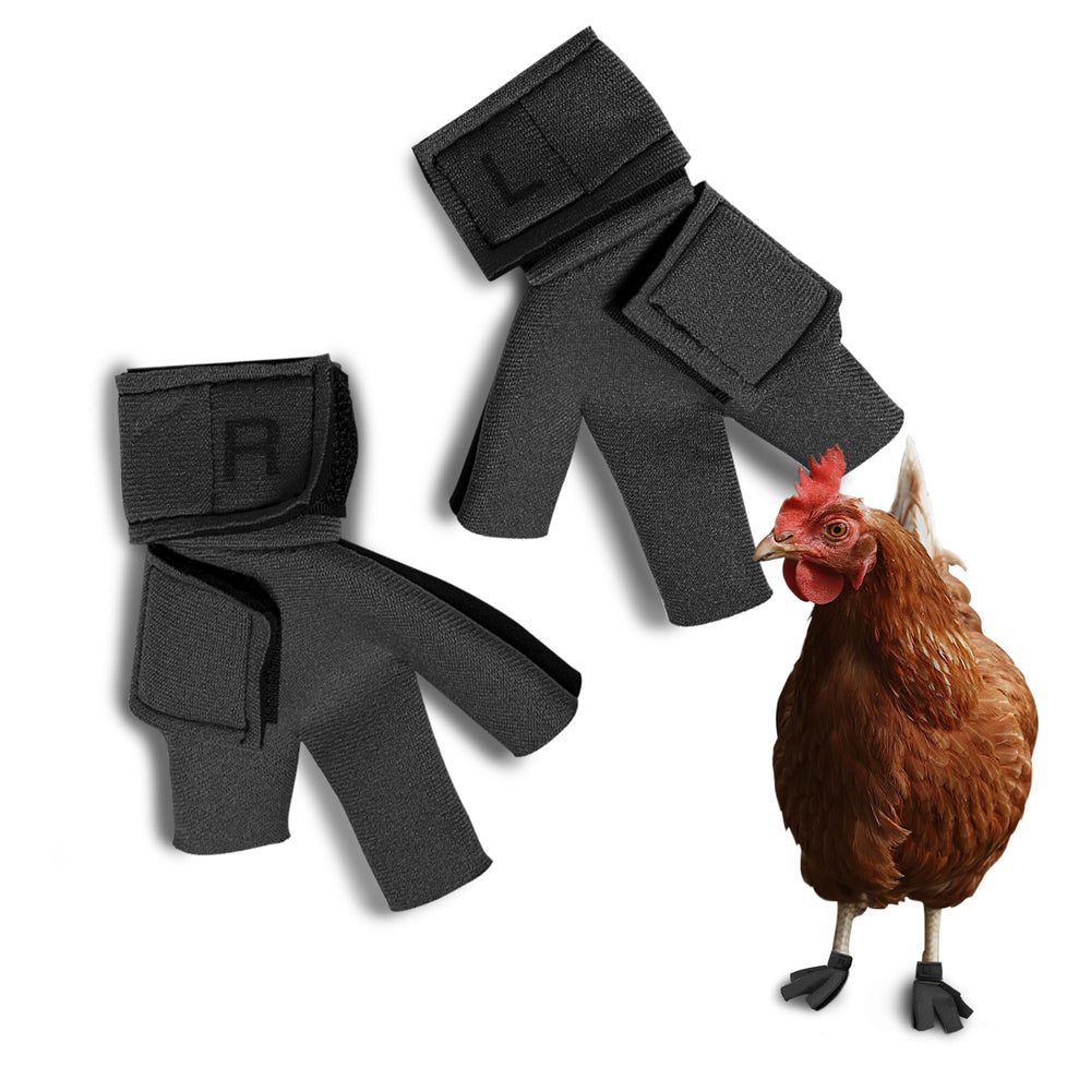 Birdy Bootie gray camouflage on chicken foot for protection during recovery.