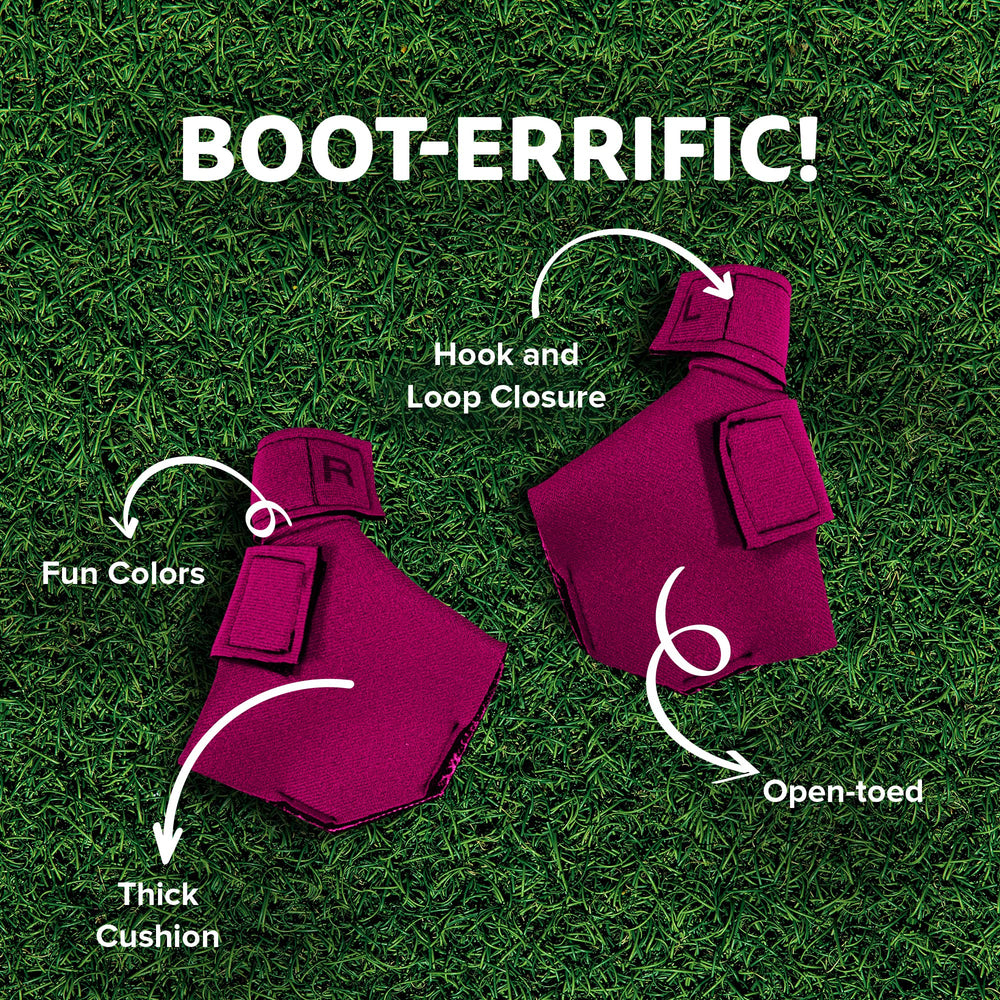 Birdy Bootie pink on-bird foot demonstrates secure fit during active outdoor exploration.