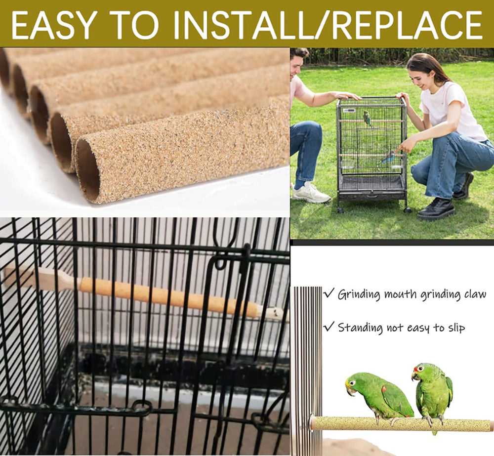 Bird cage with Birheatry perch covers and natural grit for routine maintenance