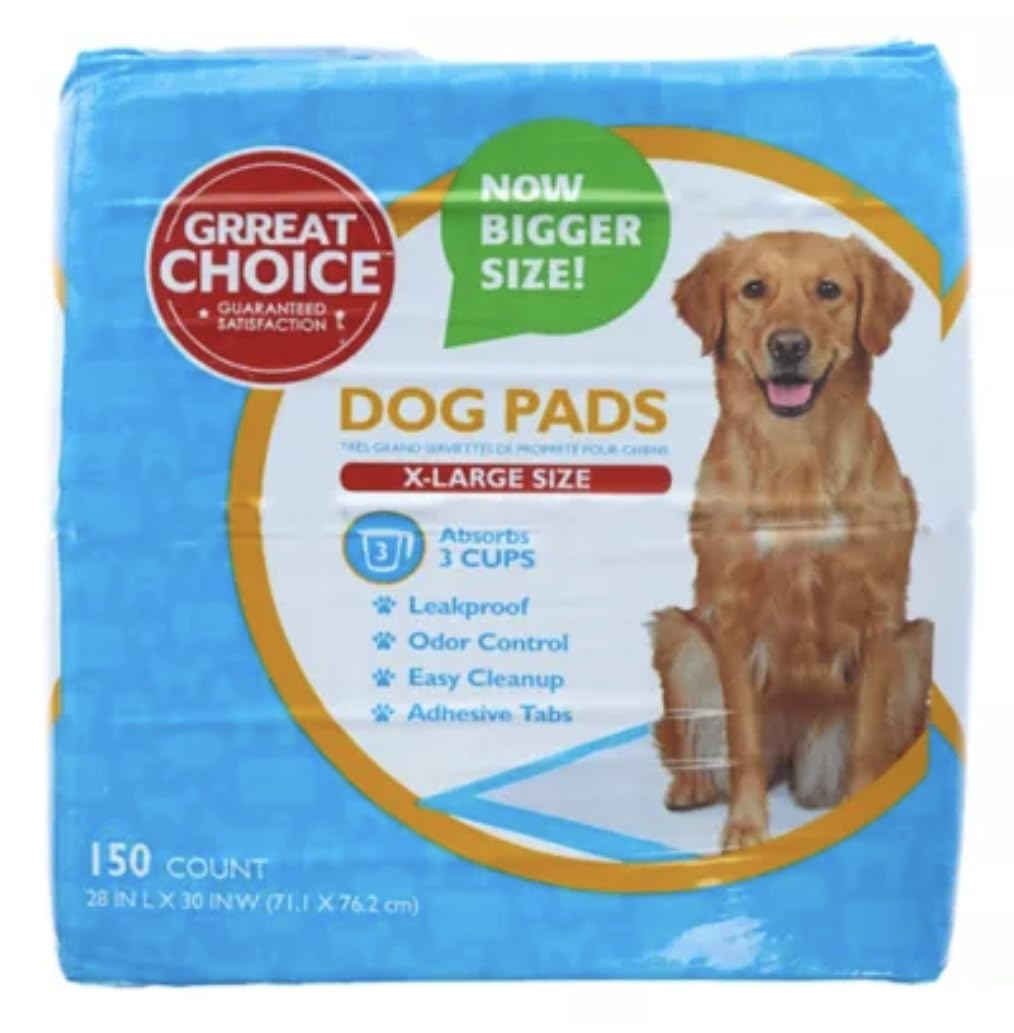 Birsppy Grreat Choice X-Large dog pads packaging showcases leakproof protection for indoor use.