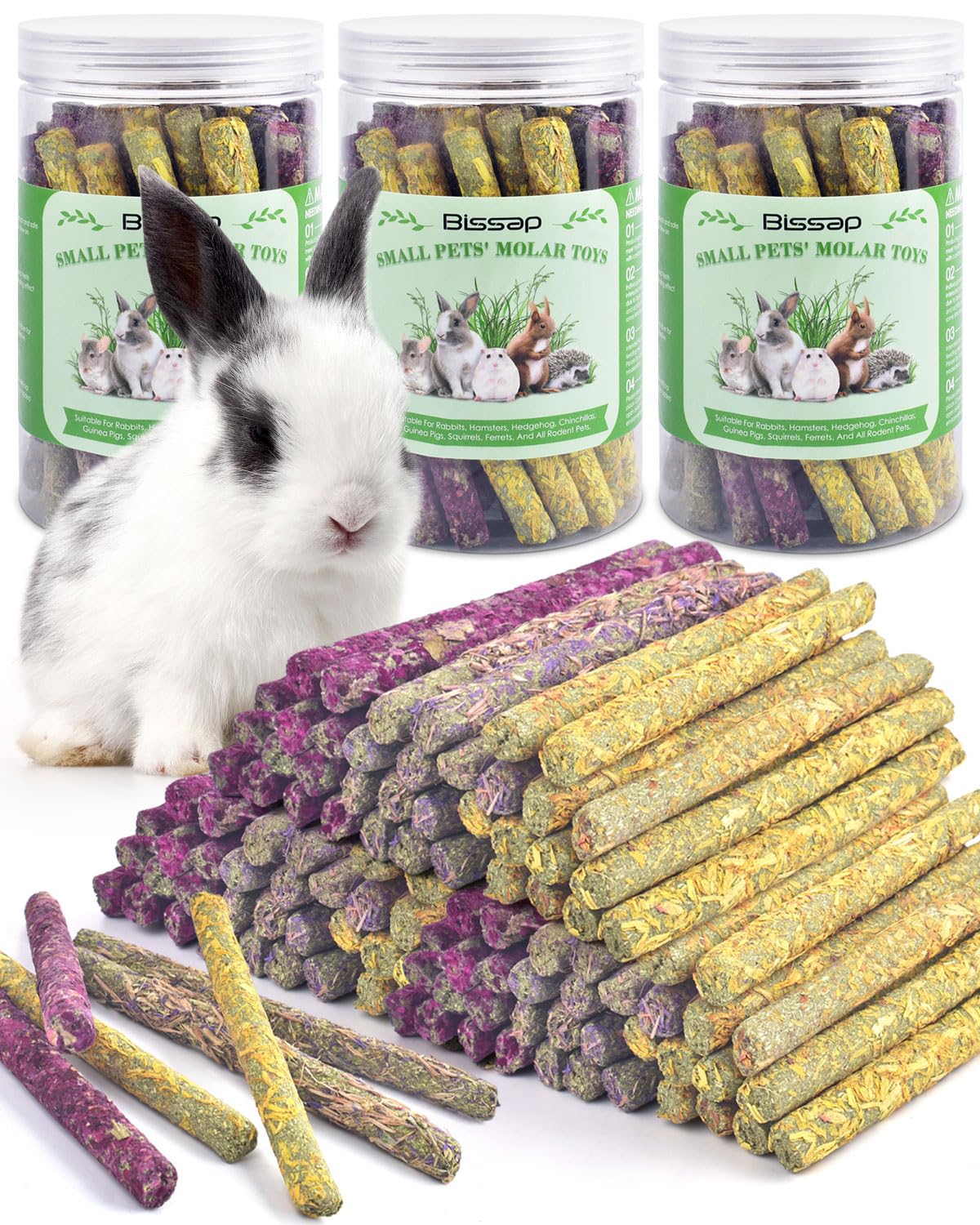 Bissap rabbit chew sticks rose-flower closeup for dental wear and enrichment.