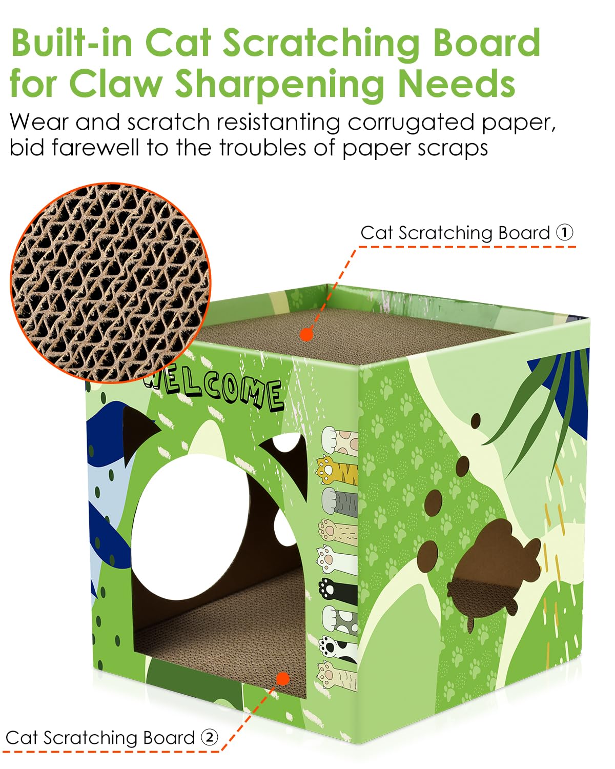 Bissap cat cardboard house interior space shows cozy hideaway for naps.