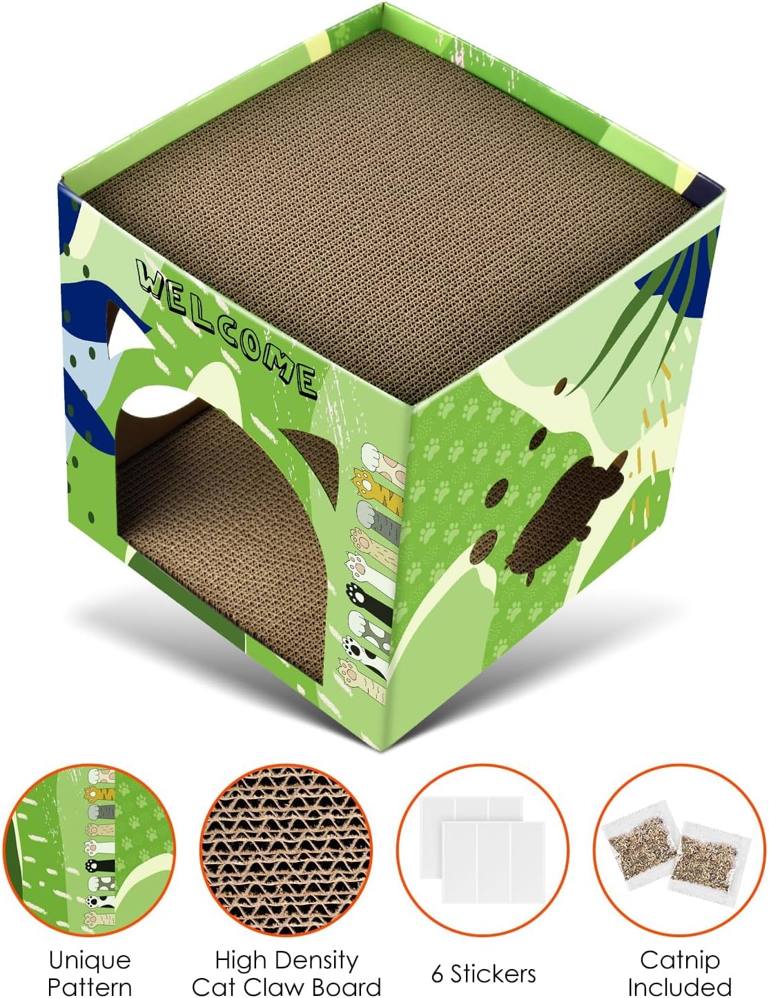 Bissap cat cardboard house spacious entry view demonstrates easy access for larger cats.