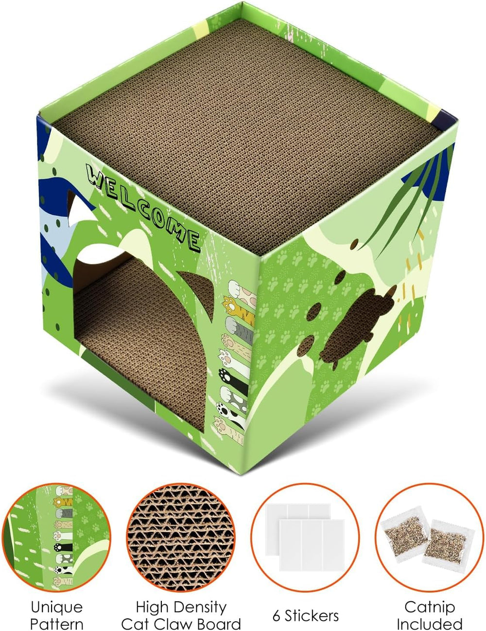 Bissap cat cardboard house spacious entry view demonstrates easy access for larger cats.
