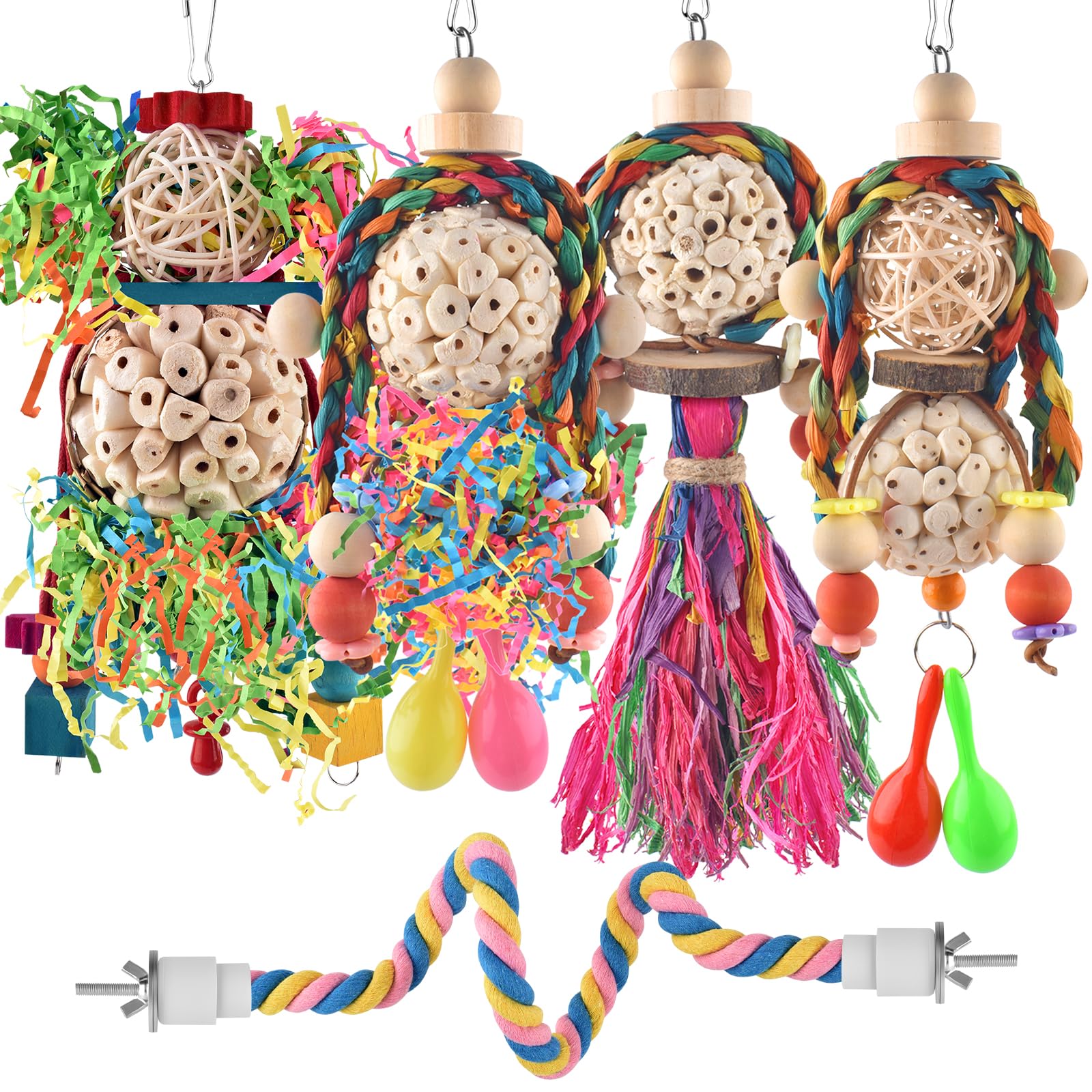 Bissap Conure Toys foraging-shredder shows vibrant colors for active foraging play.