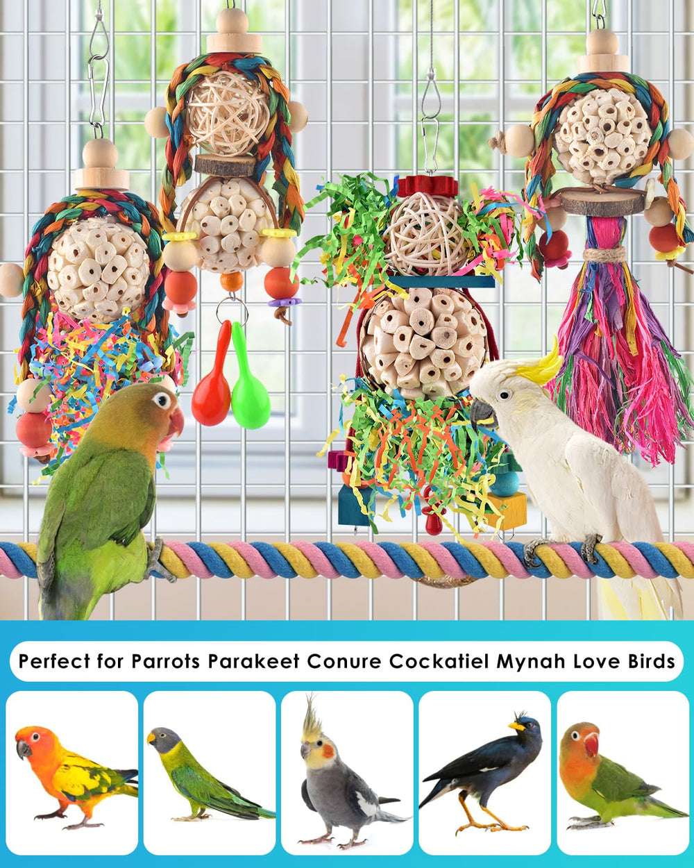Bissap Conure Toys hand-woven-hanging shows artisanal design for interactive cage time.