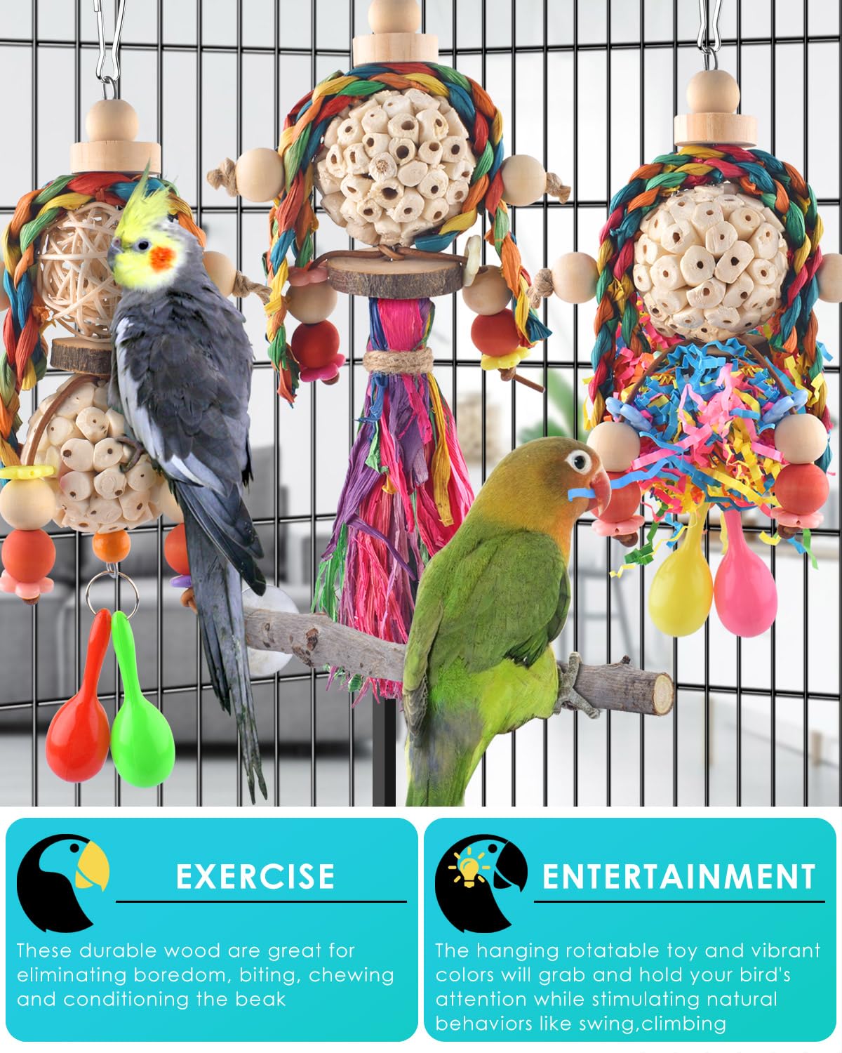 Bissap parrot-chew-toy foraging set ideal for cockatiels and lovebirds