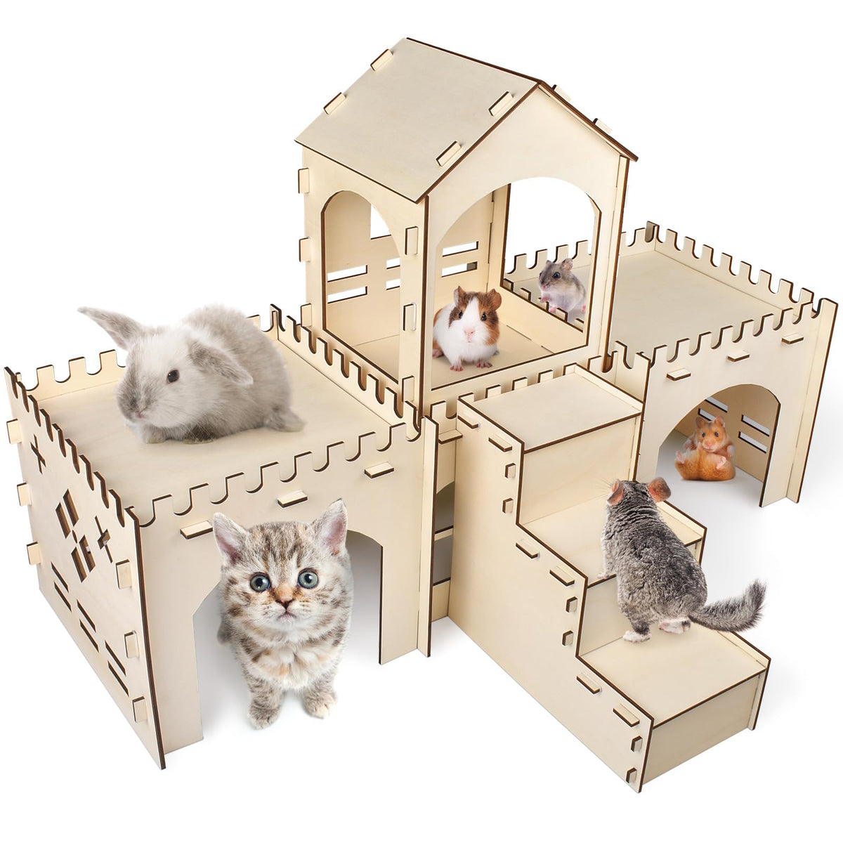 Bissap rabbit hideout castle exterior view highlighting durable FSC wood for long-lasting play.