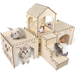 Bissap rabbit hideout castle exterior view highlighting durable FSC wood for long-lasting play.