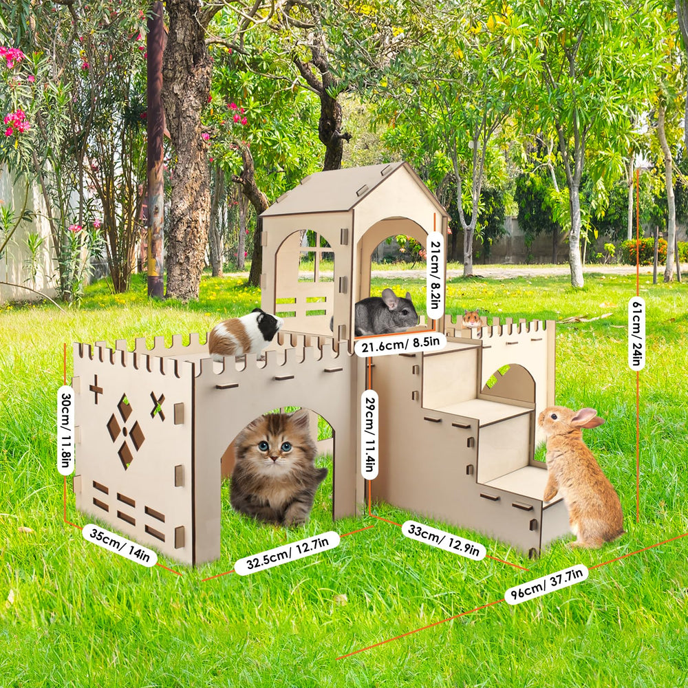 Bissap rabbit hideout castle indoors or outdoors and supports multiple small pets.
