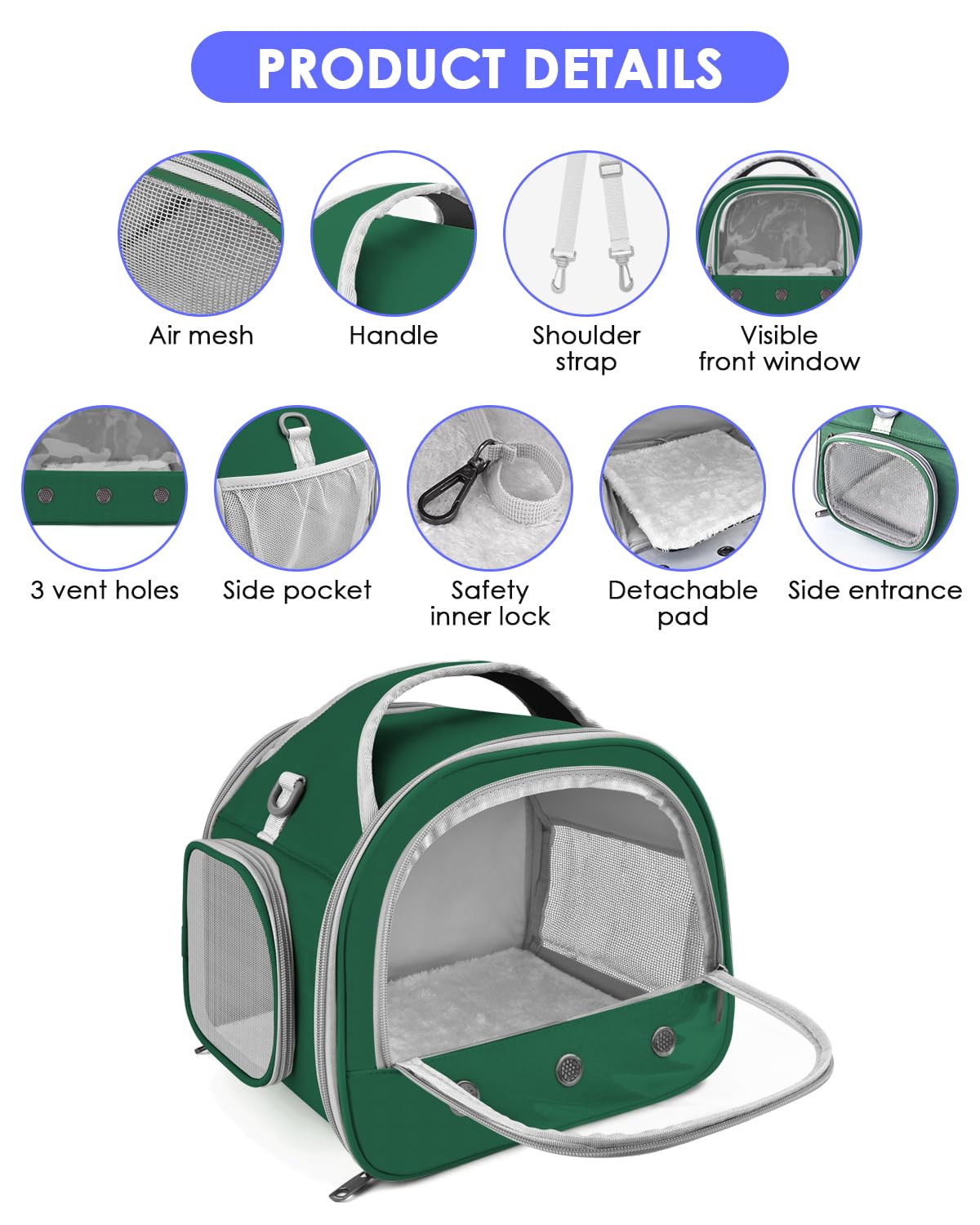 Bissap small animal carrier showing bite-resistant ventilation net for airflow.