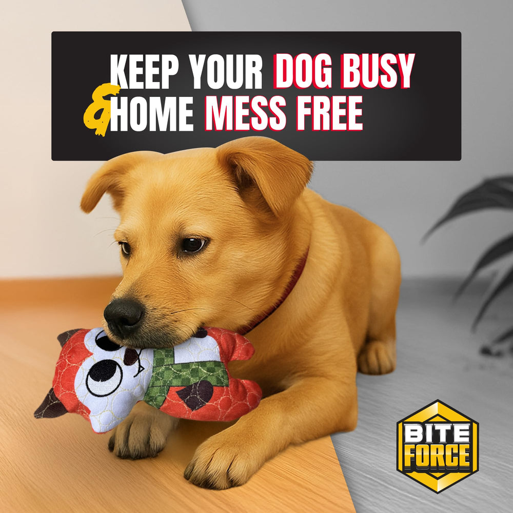 Bite Force fox dog toy orange suitable for small to large dogs and playtime.