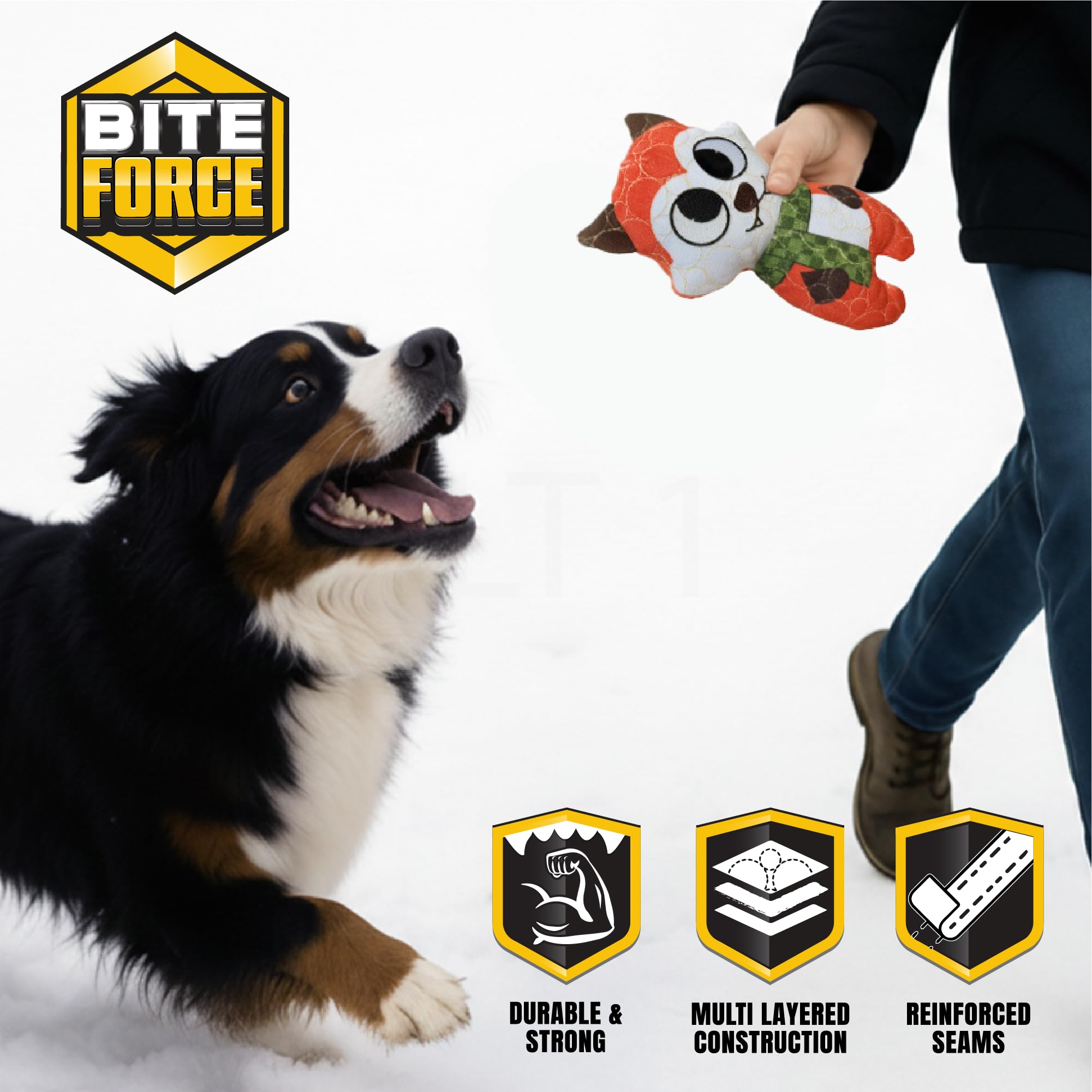 Bite Force strong-stitching dog toy orange withstands aggressive chewing sessions.