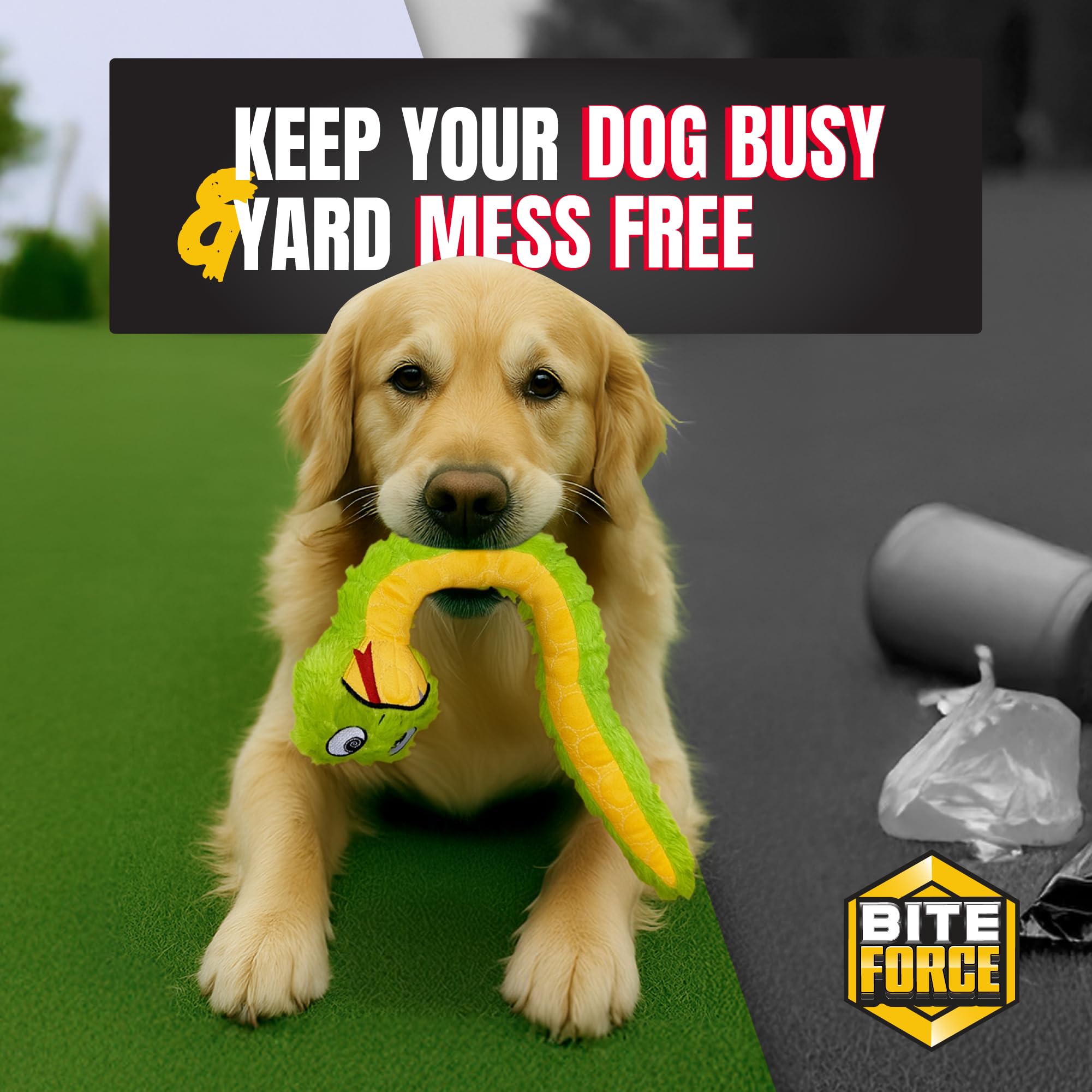Bite Force Slither The Snake toy supporting calm play for puppies