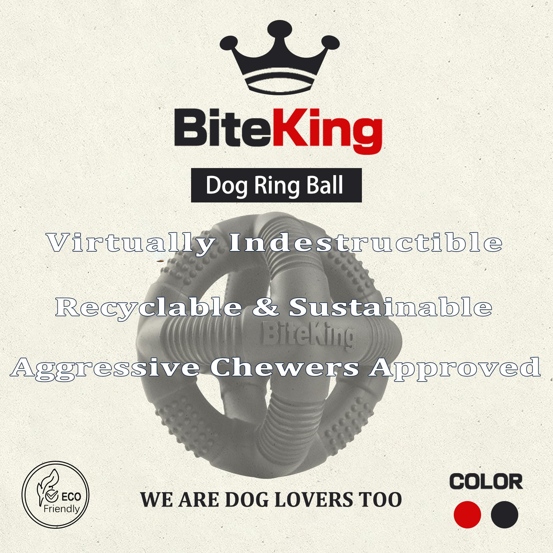 BiteKing natural rubber dog balls side view shows sturdy construction for long-lasting chew sessions.