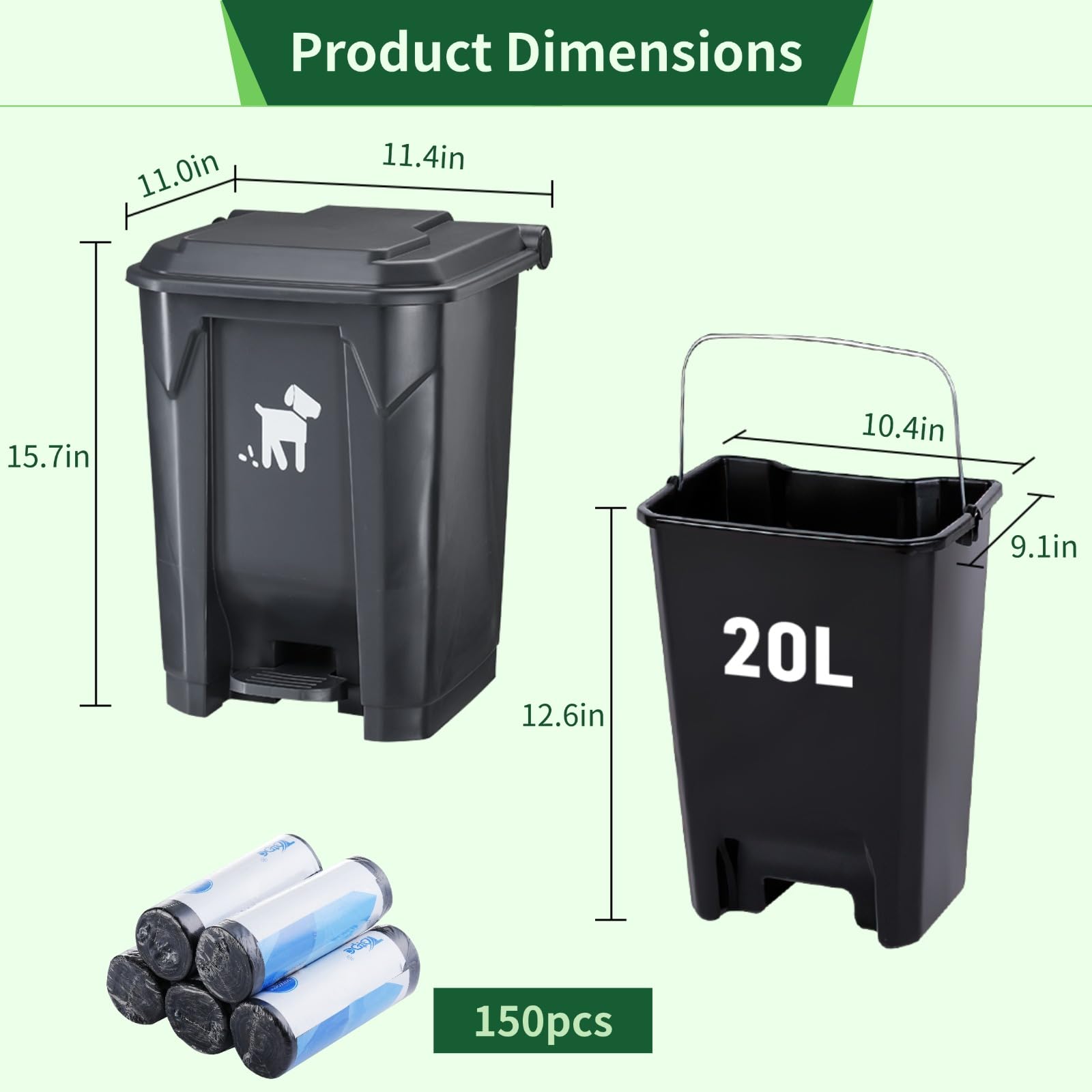 Biubiucat pet waste container with 150 bags included for quick setup.