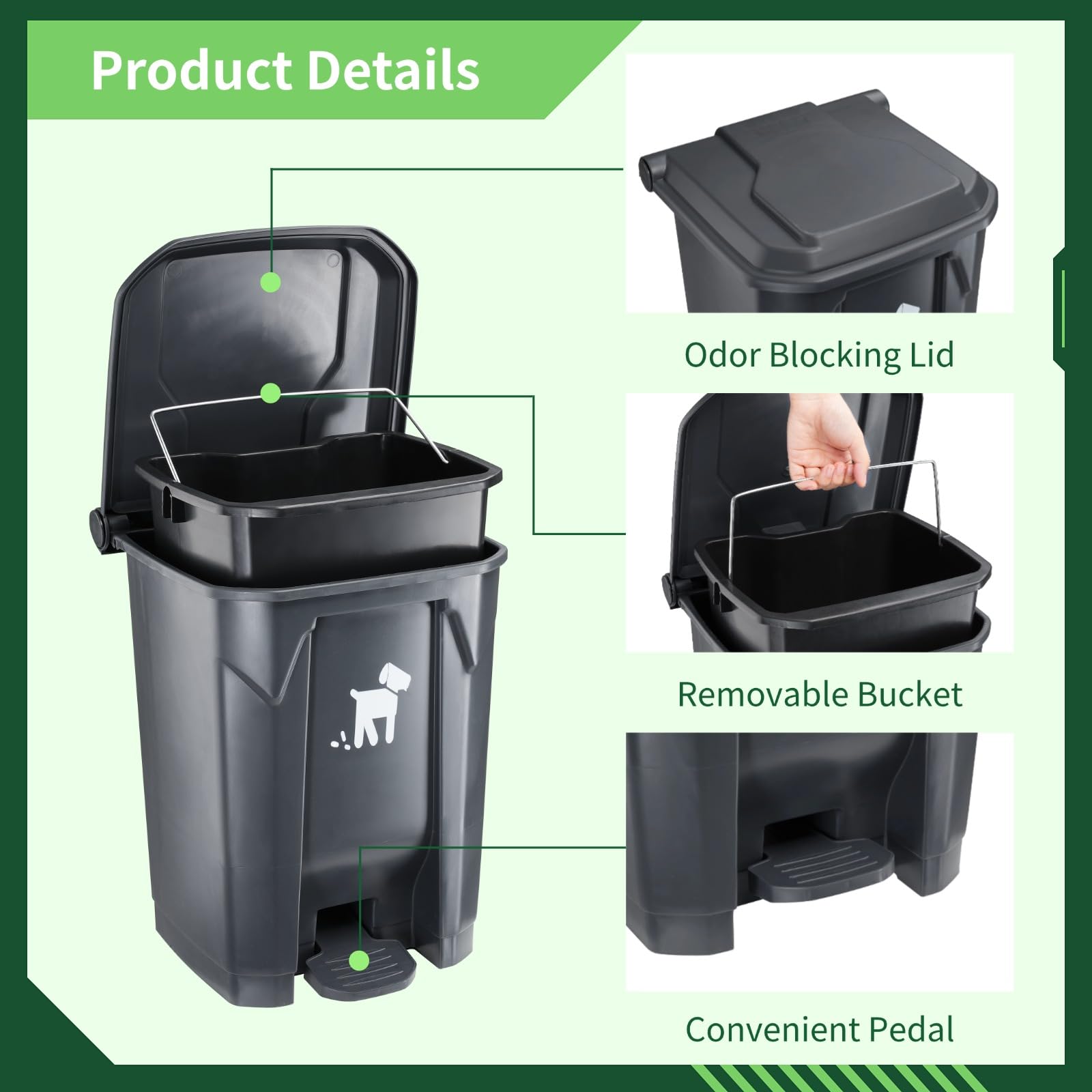 Biubiucat pet waste container foot pedal enables hygienic hands-free disposal.