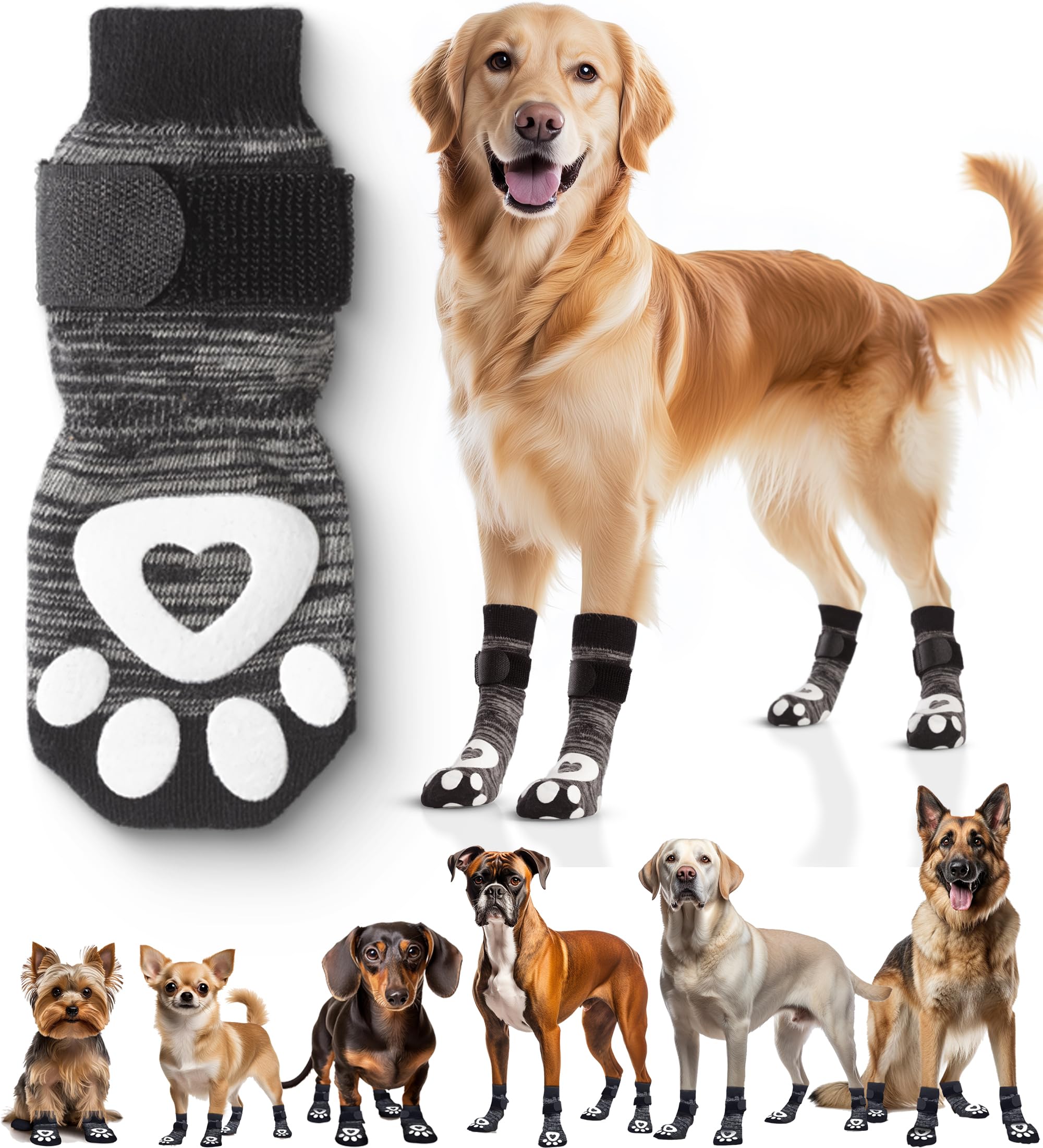 Bixie anti-slip dog socks on hardwood floor provide secure traction