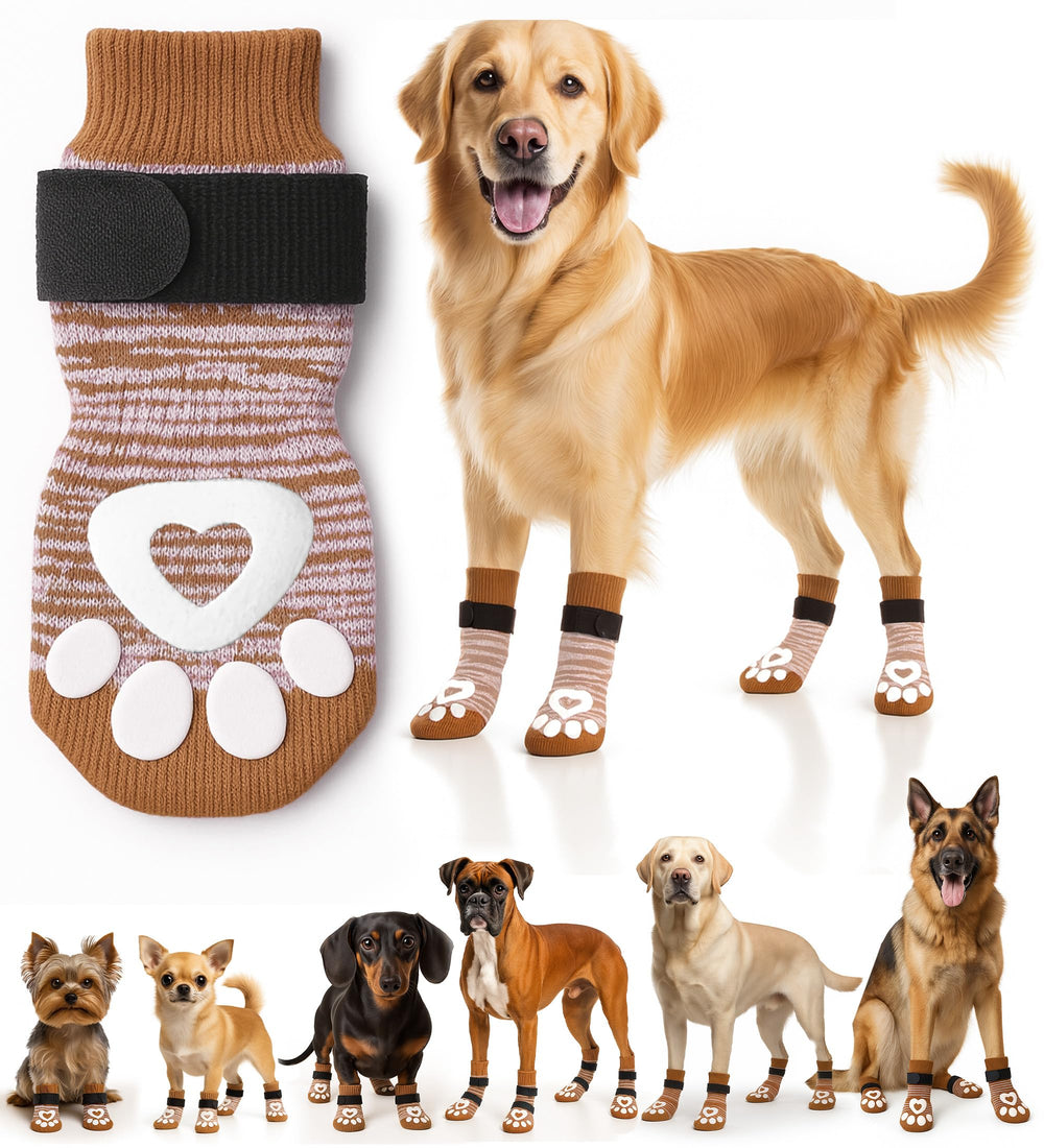 Bixie anti-slip dog socks provide wood-floor traction for indoor grip.