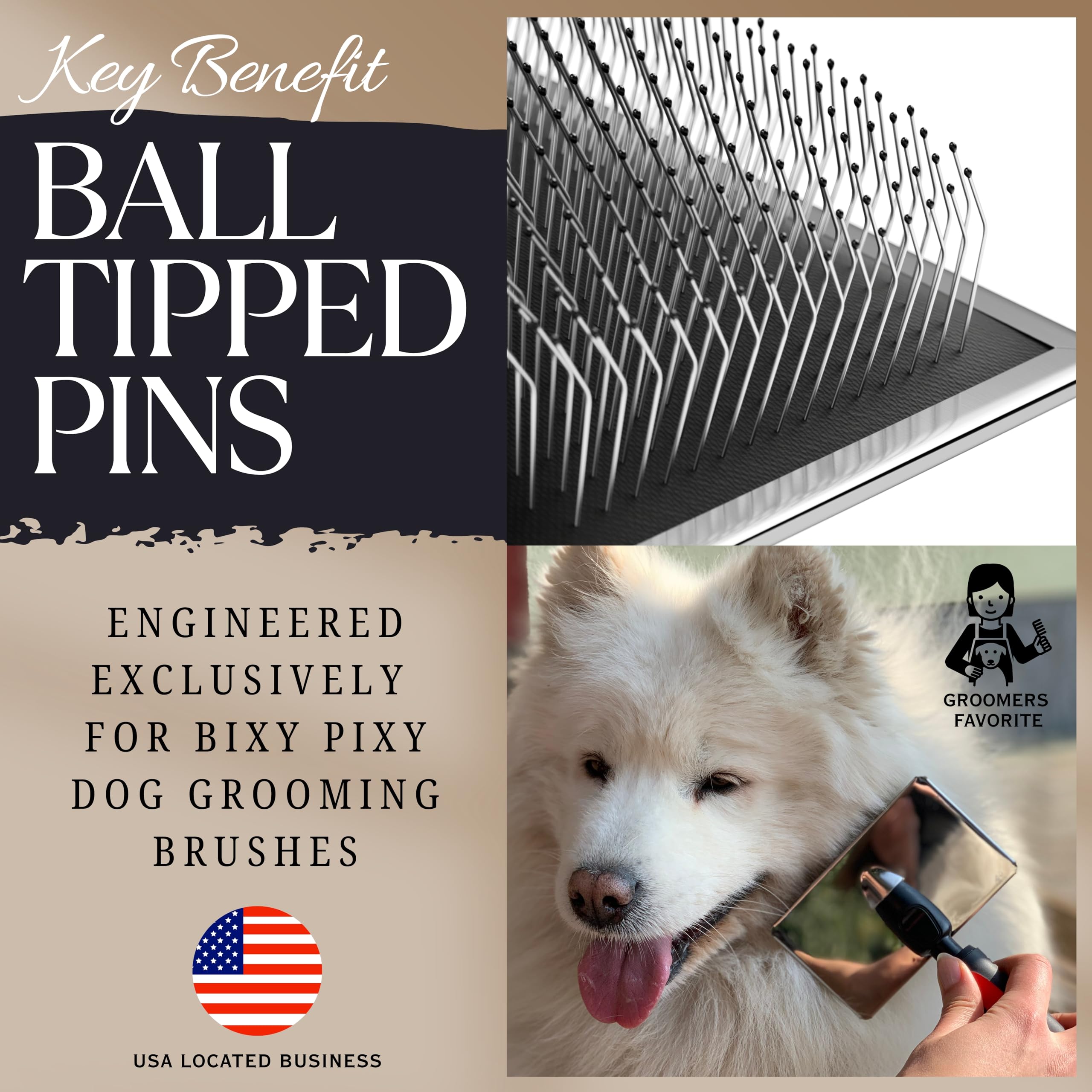 Bixy Pixy dog slicker brush ergonomic handle for comfortable grooming sessions.